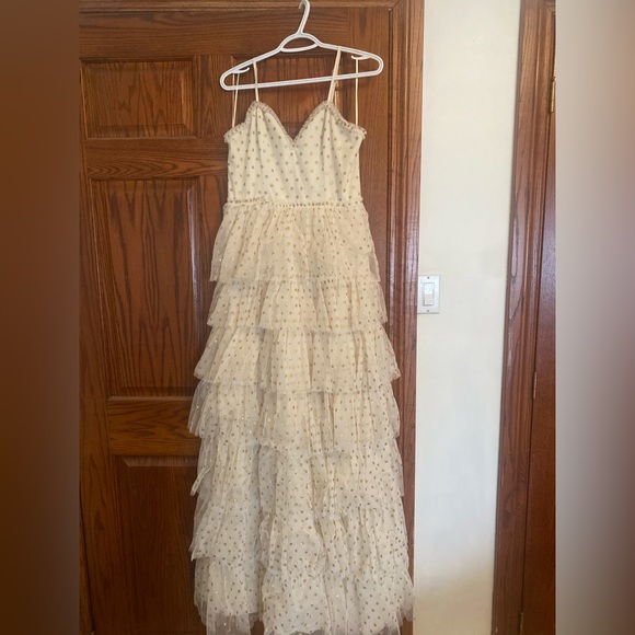 Off white maxi dress with gold polka dots - Picture 9 of 10